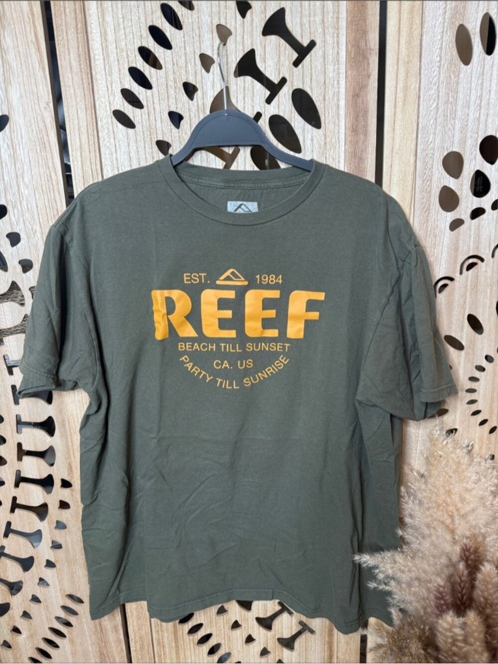 REEF Olive Green Short-Sleeve Tee with Yellow Logo